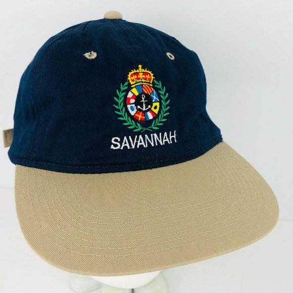 Vintage Savannah Boating Trucker Hat Blue Beige - Picture 2 of 8